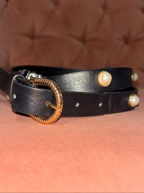 Lp blue black thin pearl accent women’s belt gold buckle girlie belt large